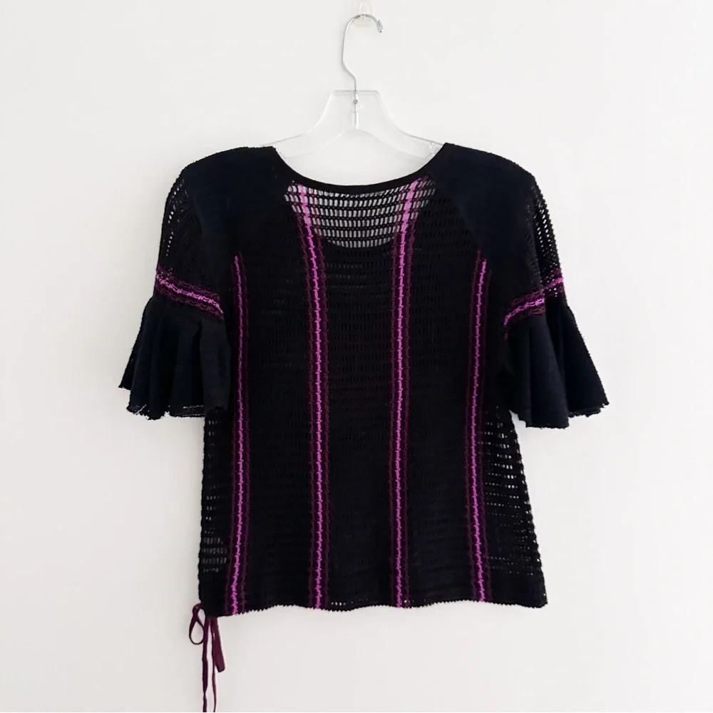 Free People Black Babes Only Open Knit Sweater Top Women's Size Small